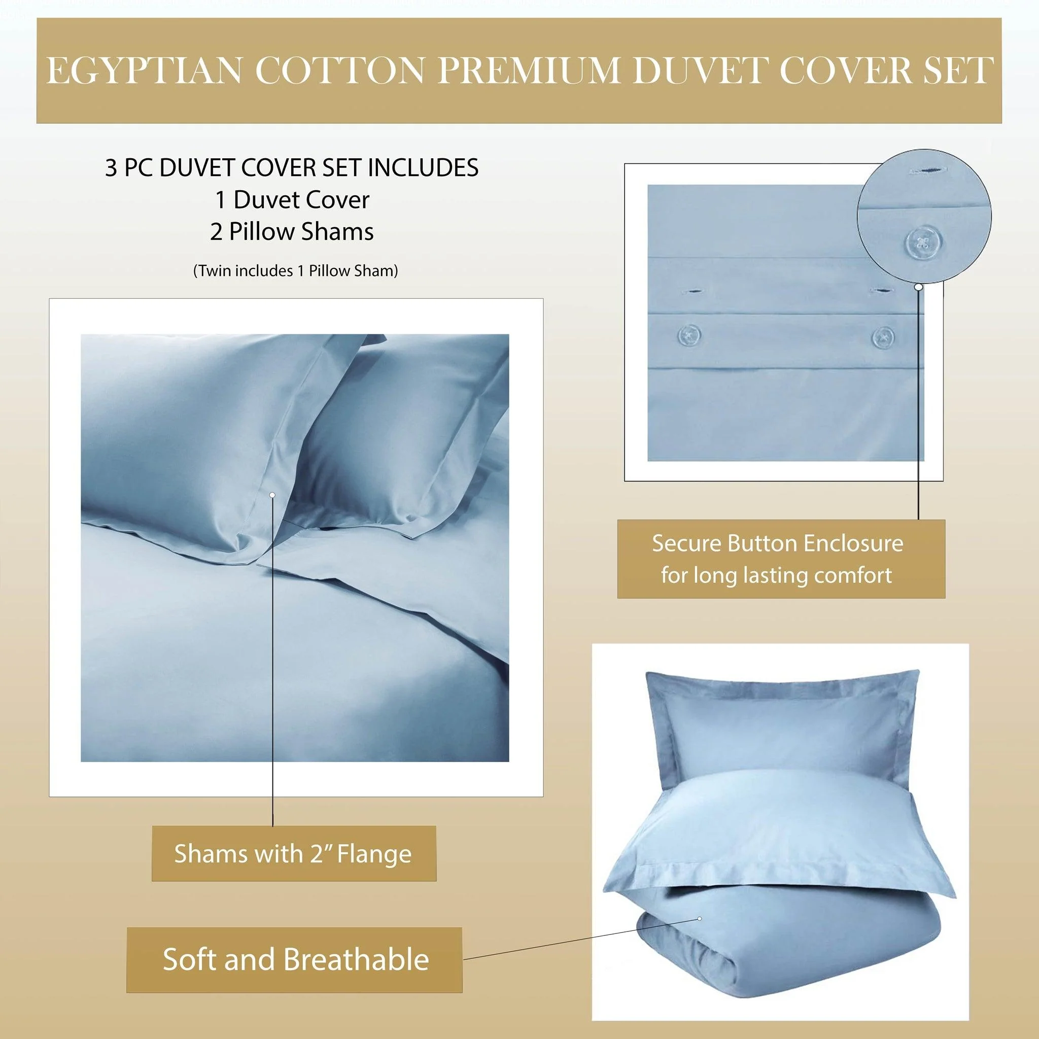 Egyptian Cotton 650 Thread Count Modern Solid Duvet Cover Set - Image 20