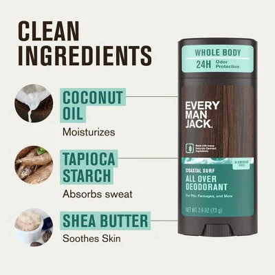 Every Man Jack All Over Solid Deodorant Coastal Surf 2.6oz - Imperfect Container - Image 6