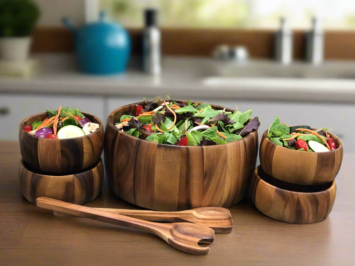 Extra Large Salad Bowl with Servers and 4 Individuals - 332C7 - Image 2