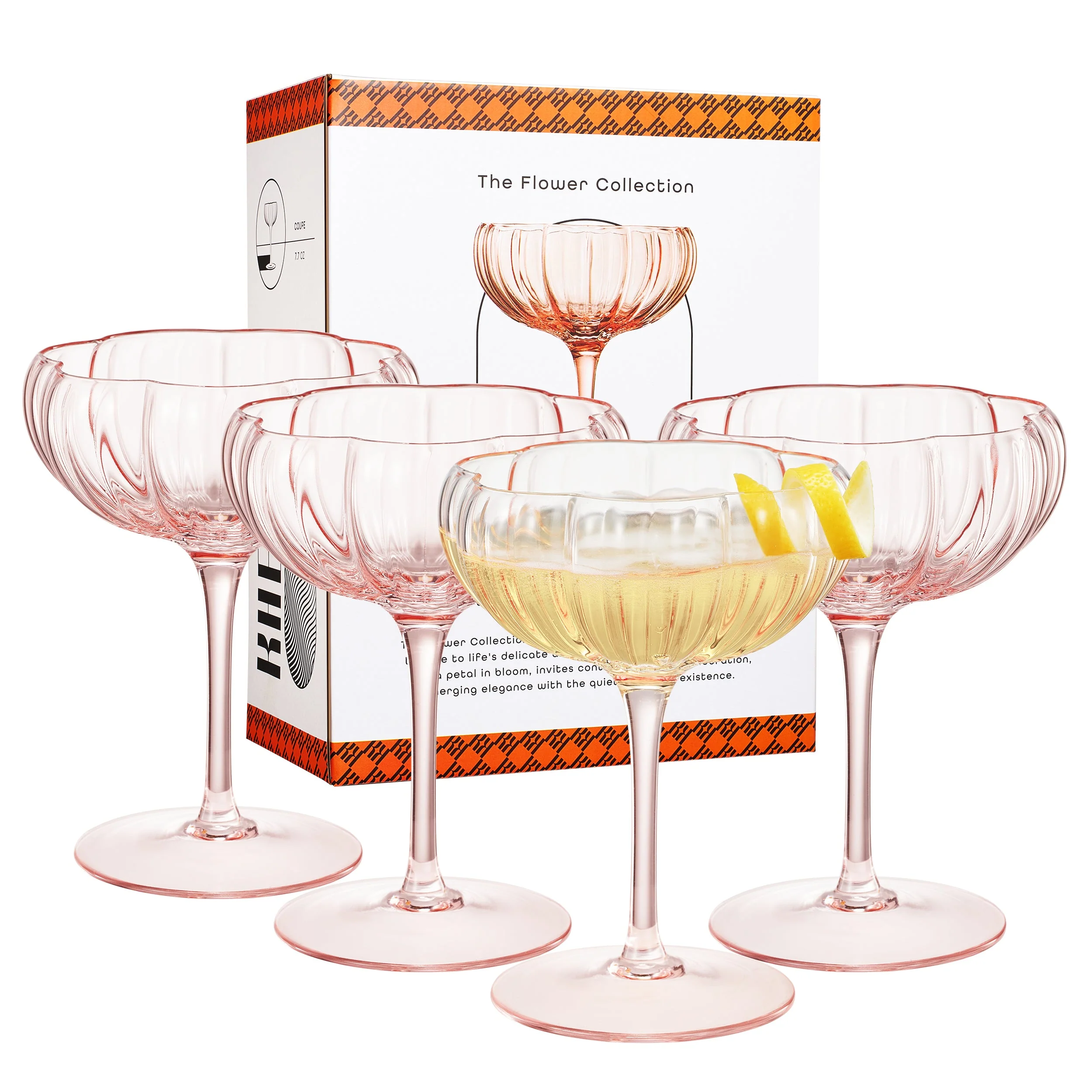 Flower Wave Champagne Coupe Cocktail Glassware, Set of 4 - Image 3