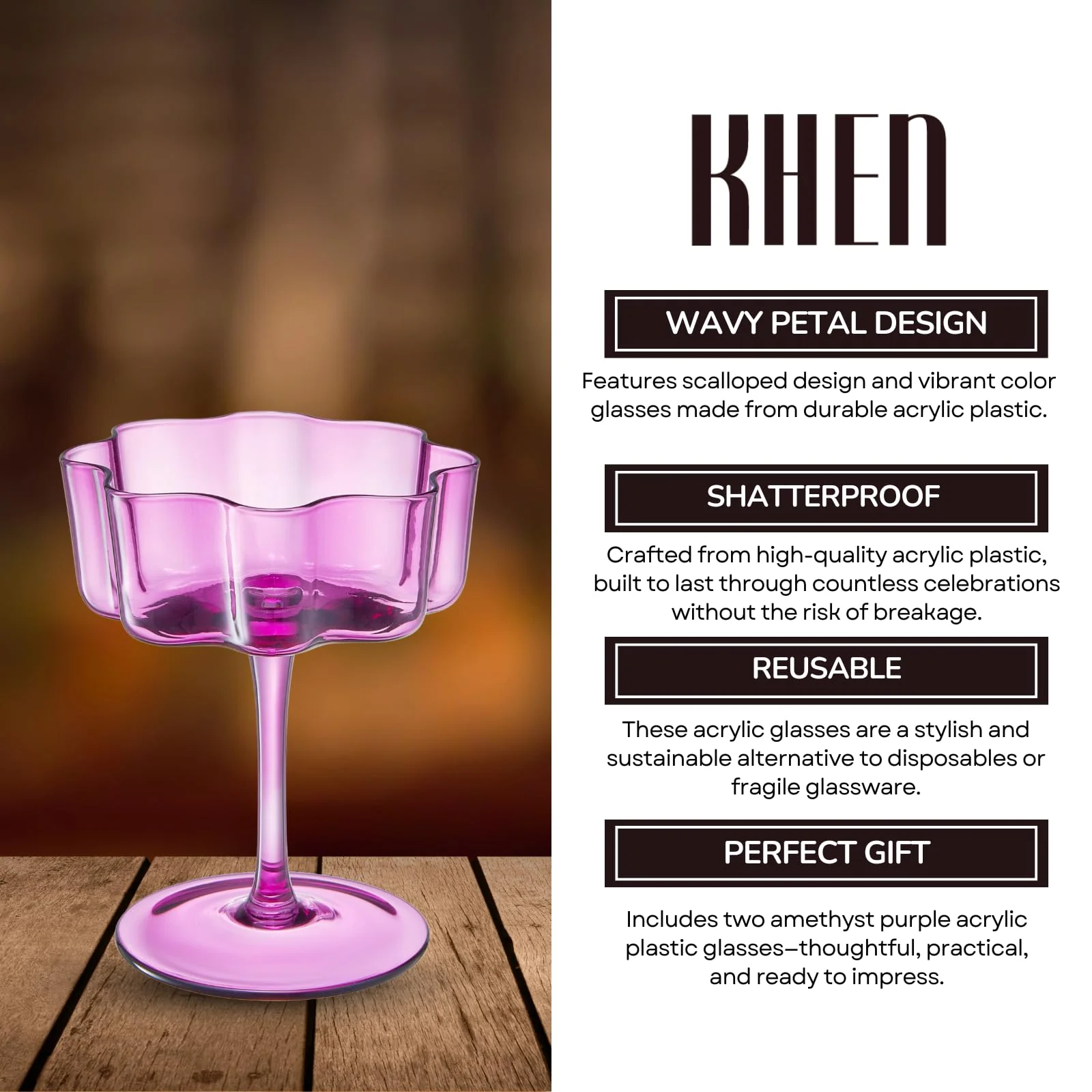 Flower Wave Coupe Cocktail Colored Glasses | Set of 2 | Amethyst Purple - Image 7