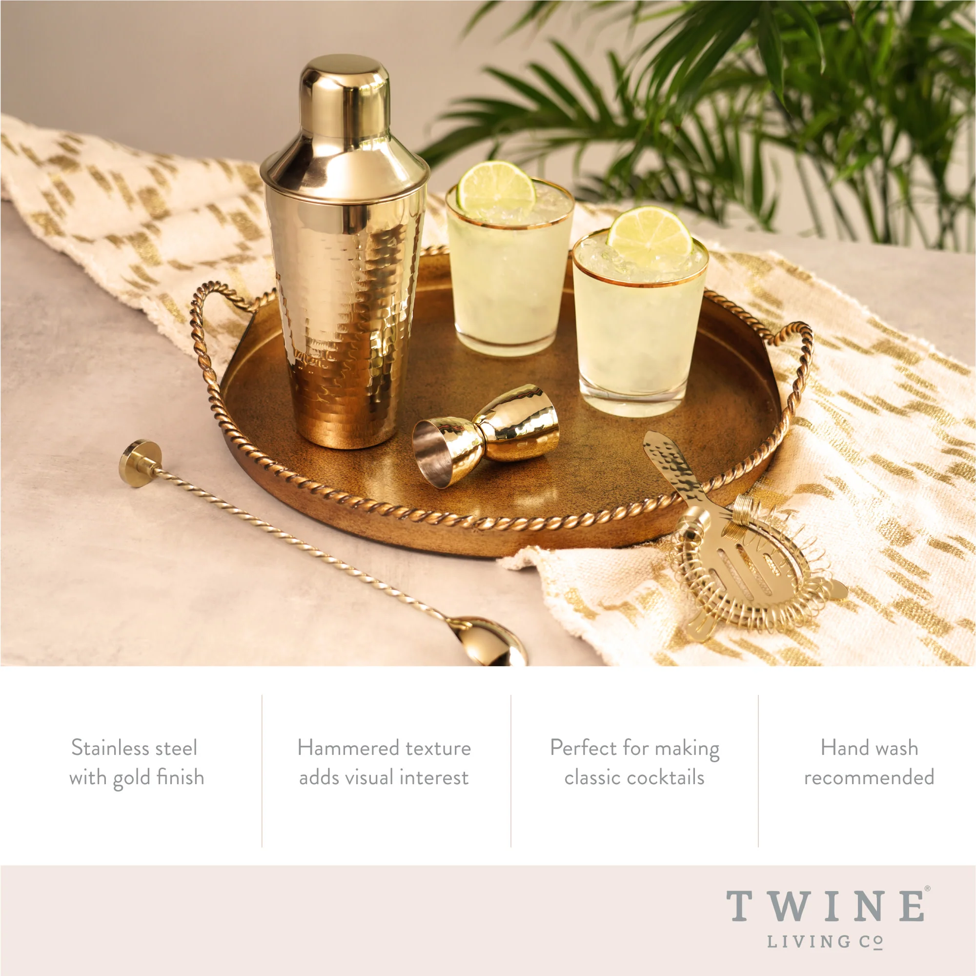 Gold hammered barware set by twine - Image 4