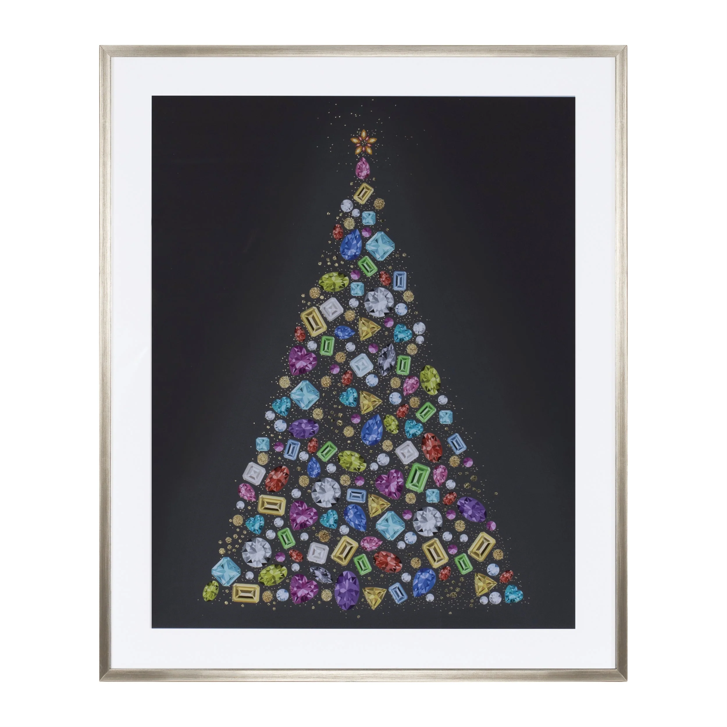 Holiday Jewel Tree Print Under Glass 23.5"H