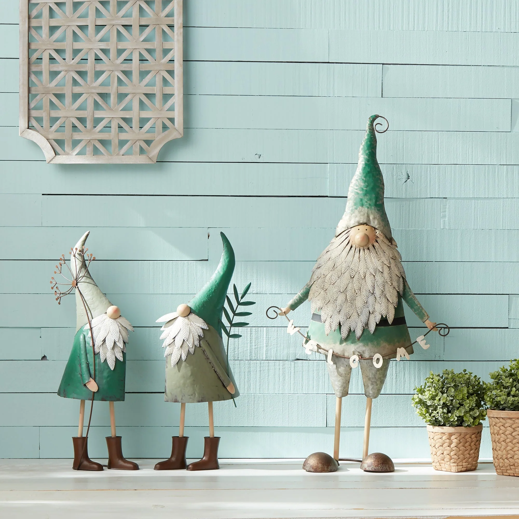 Iron Metal Standing Garden Gnome with Flower (Set of 2) - Image 2