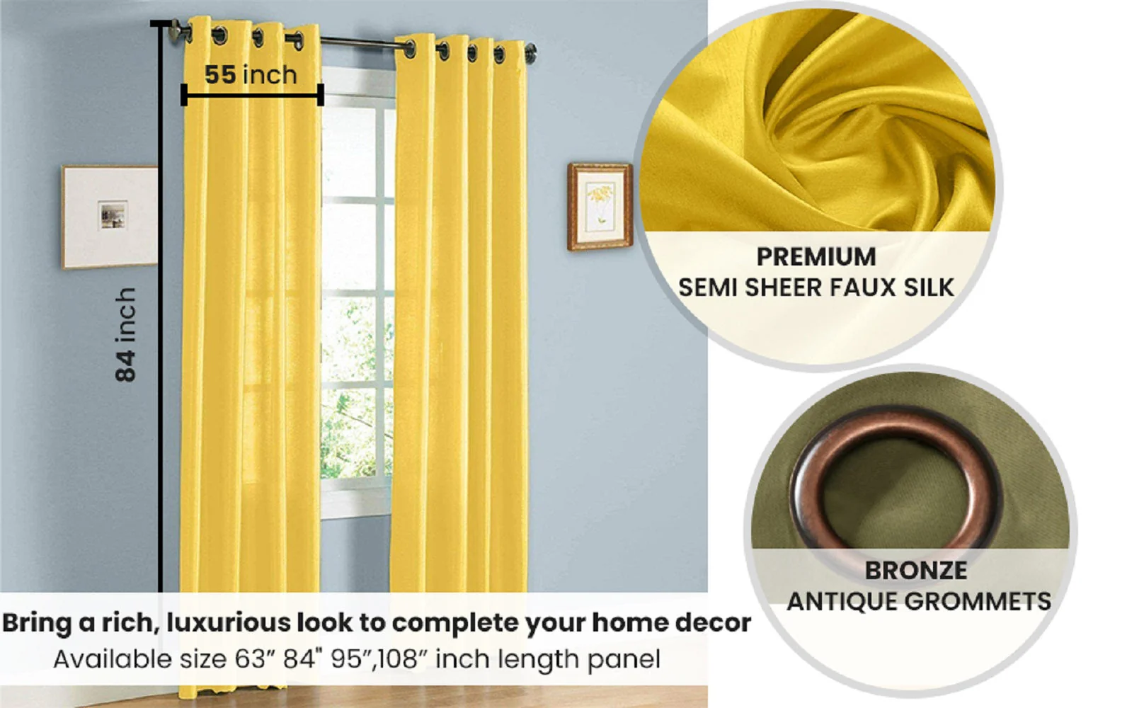 J&V TEXTILES 2 Panels Solid Grommet Faux Silk Window Curtain Drapes Treatment in 84" Length - Image 29