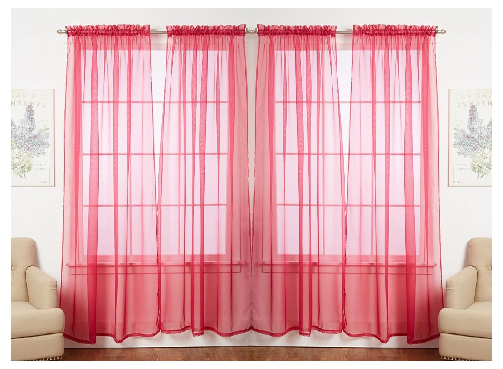 J&V TEXTILES 4-Pack Value: Solid Sheer Window Curtain Panels - Image 22