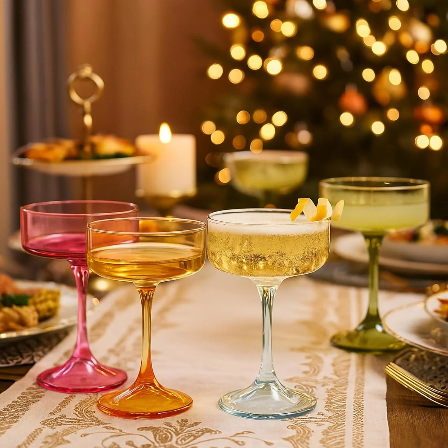 Khen Champagne Coupes Morgan Set Vibrant Stemware Drinkware for Parties - Set of 4 Multicolor - Image 9