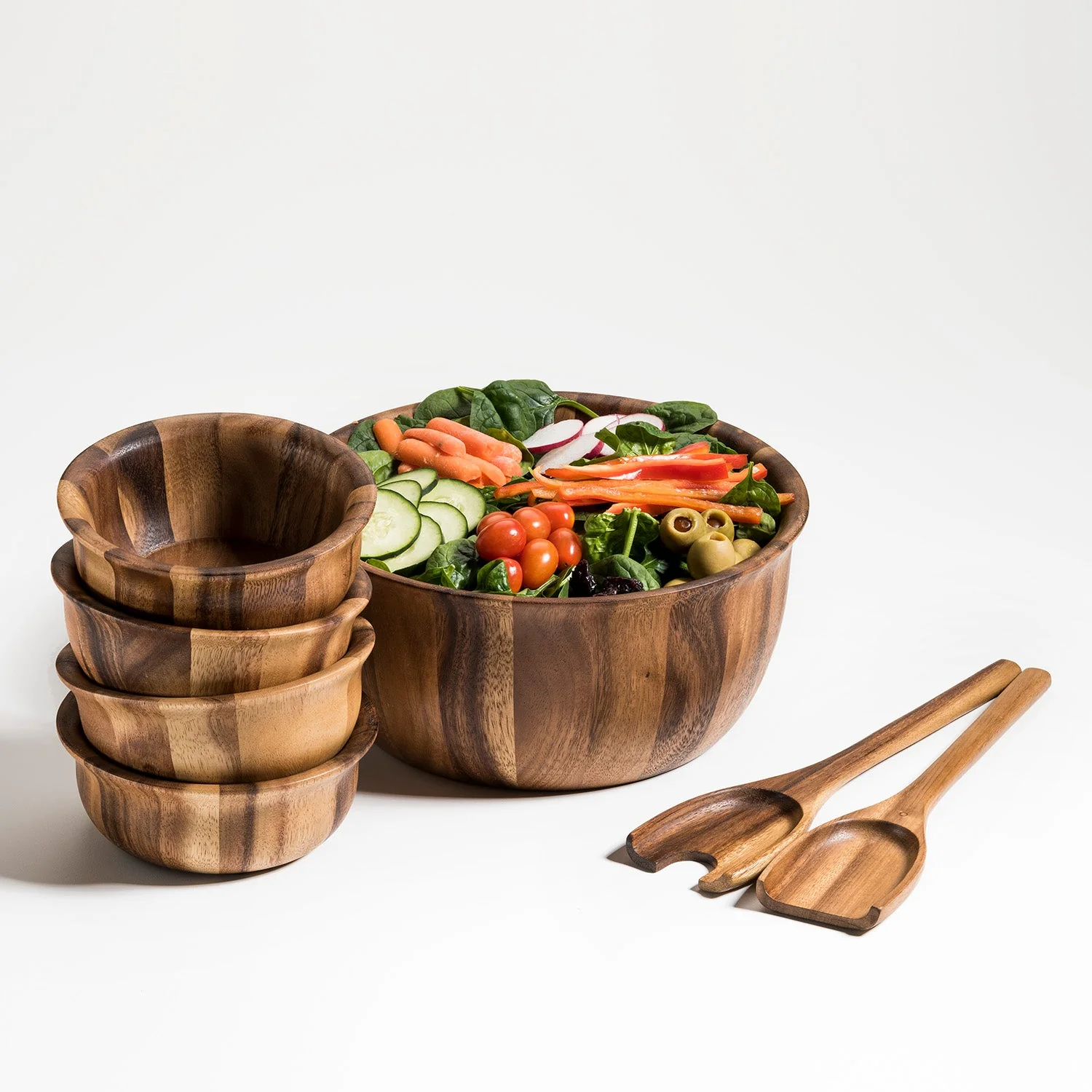 Large Salad Bowl with Servers and 4 Individuals - 335B7 - Image 2