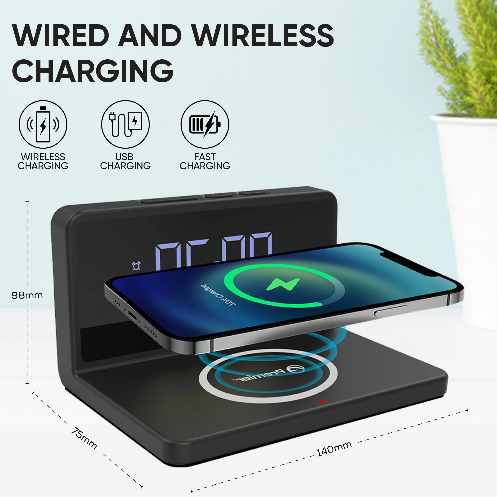LED Alarm Clock with wireless Charging - Image 4