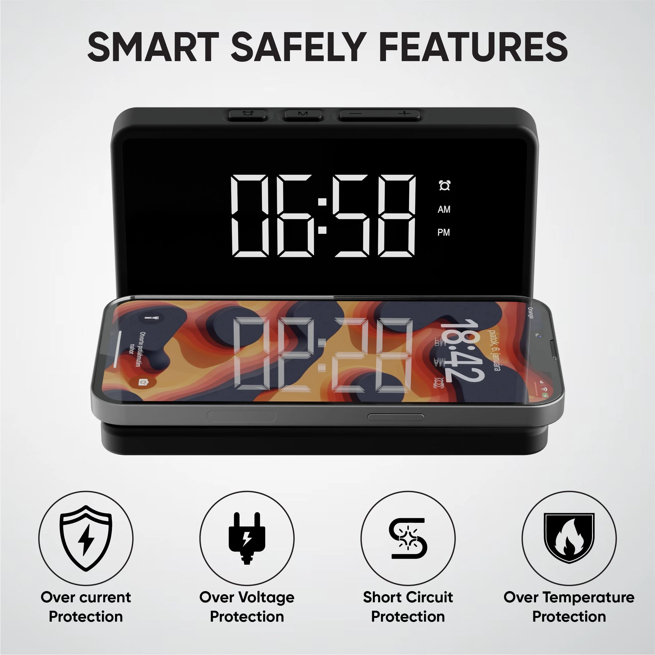 LED Alarm Clock with wireless Charging - Image 5