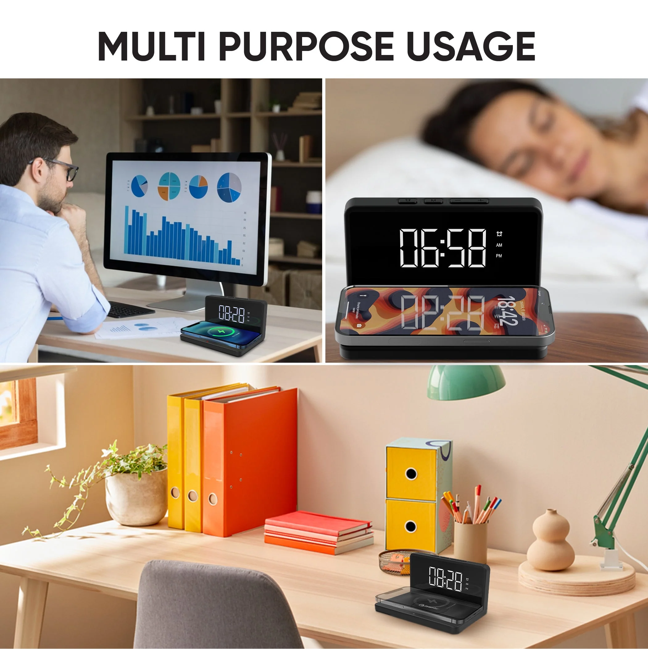 LED Alarm Clock with wireless Charging - Image 6