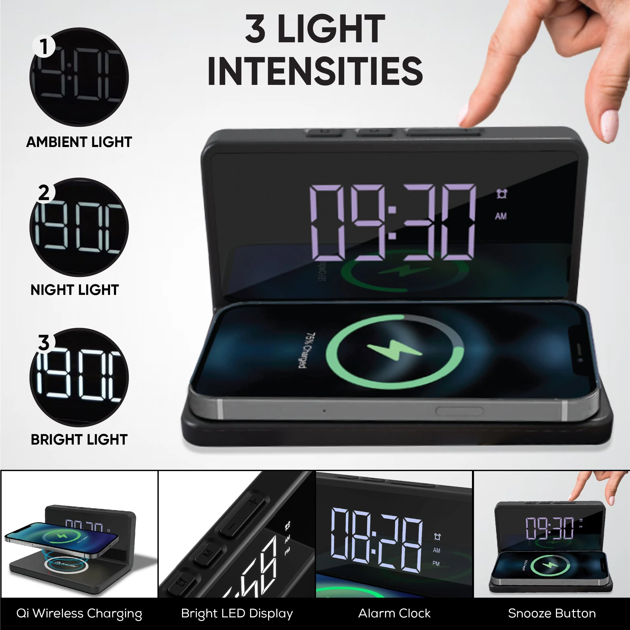 LED Alarm Clock with wireless Charging - Image 7