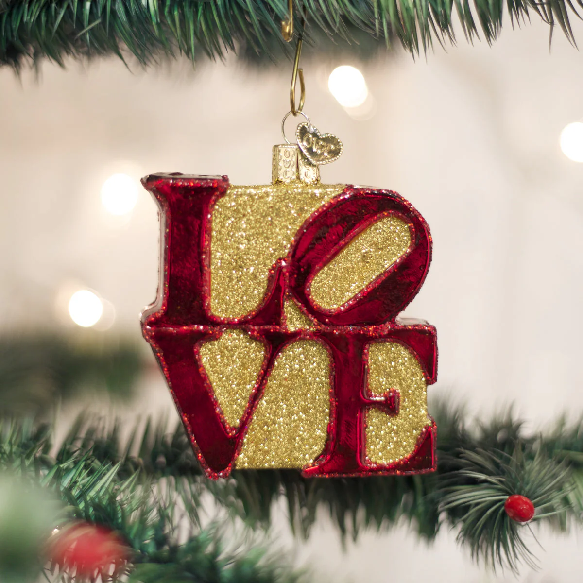 Love Ornament Mouth-Blown Glass 3.5 x 3 x 0.75