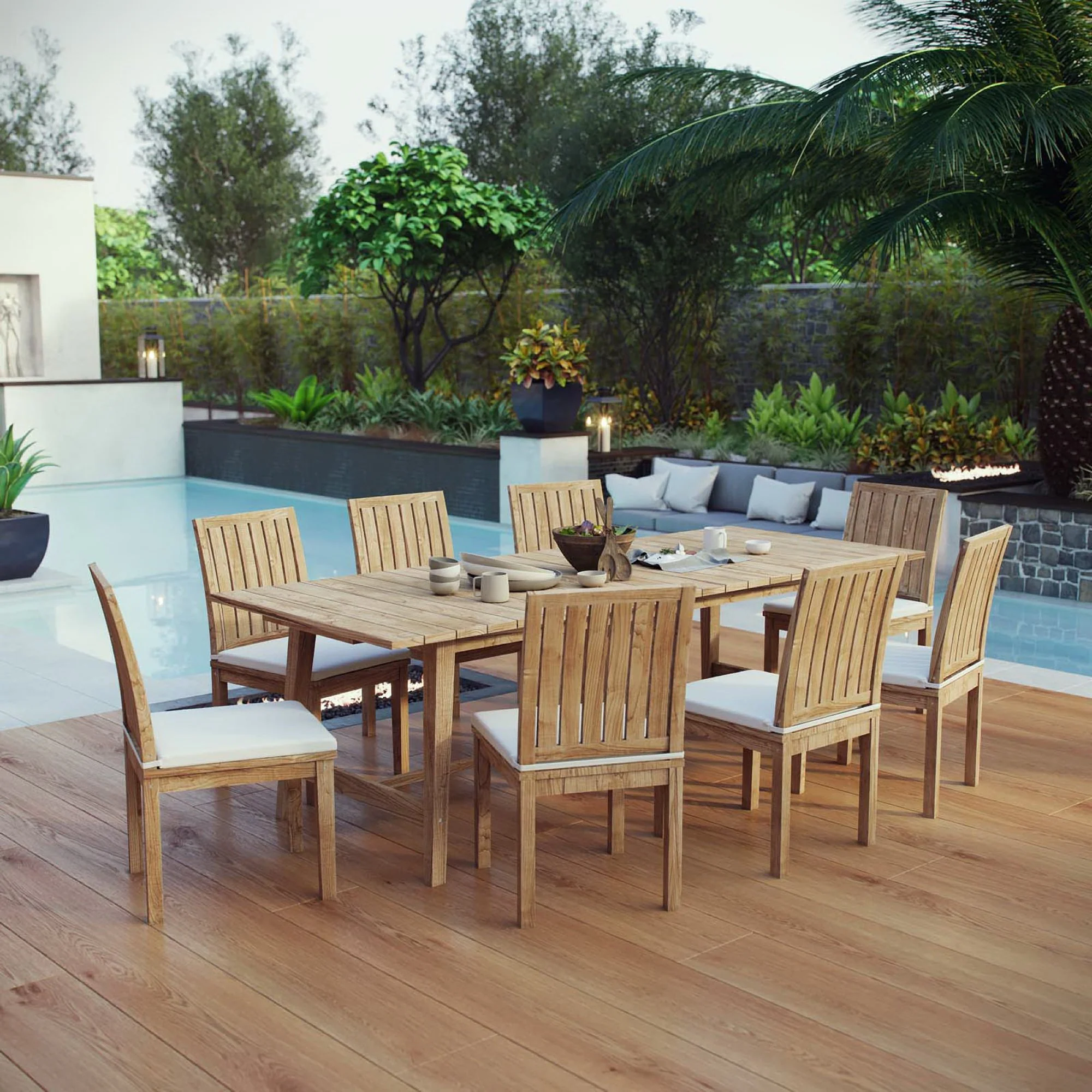 Marina 9 Piece Outdoor Patio Teak Dining Set by Modway - Image 7