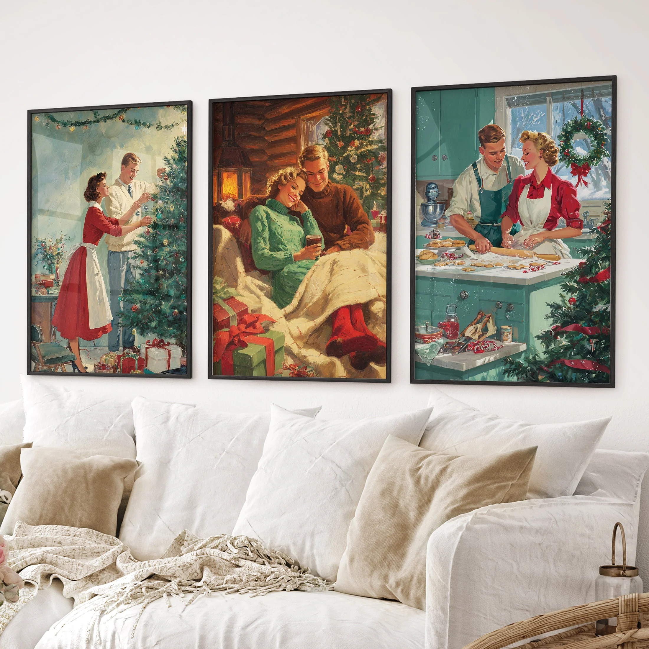 Nostalgic Christmas Decor. Cozy Retro Holiday Set of 3 Art - Image 3