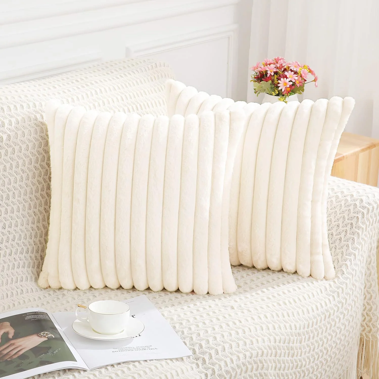 Pack of 2 Polyester Blend Square Throw Pillows & 450g Insert reversible sides, removable cover size 18x18 inch - Image 9