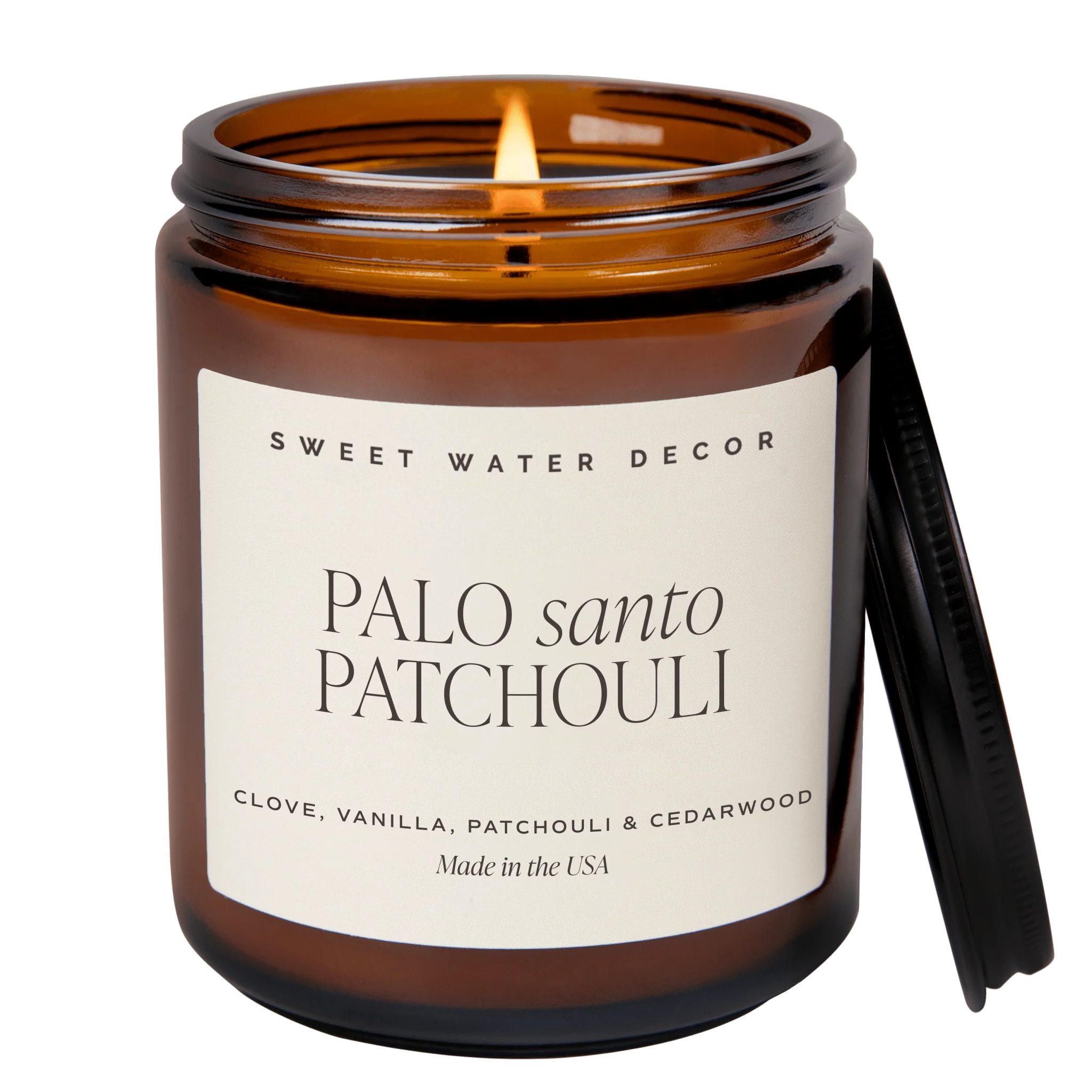 Palo Santo Patchouli Soy Candle - Amber Jar - 9 oz - Image 2