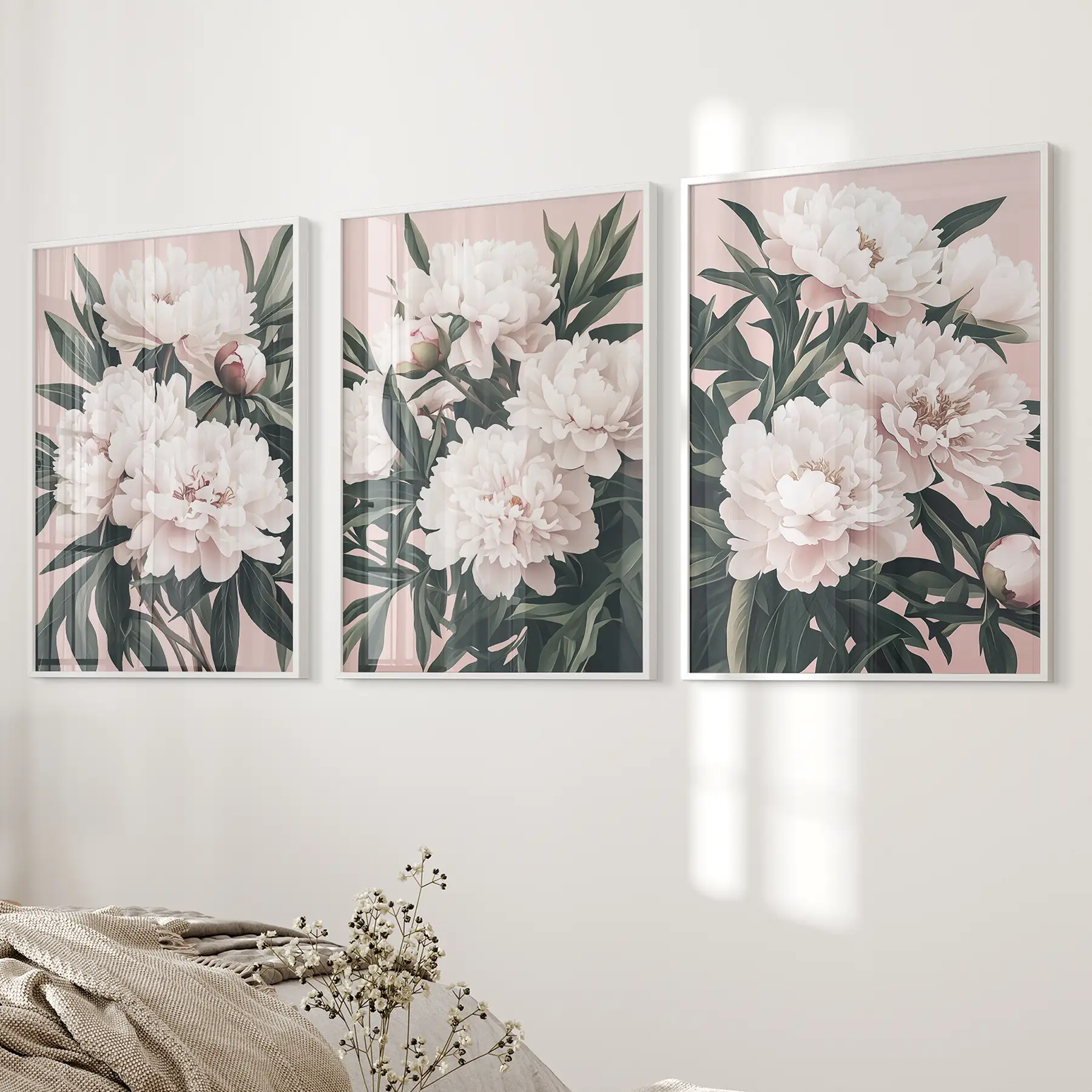 Peonies Flowers Wall Art Set of 3. Pink and Green Decor - Image 7