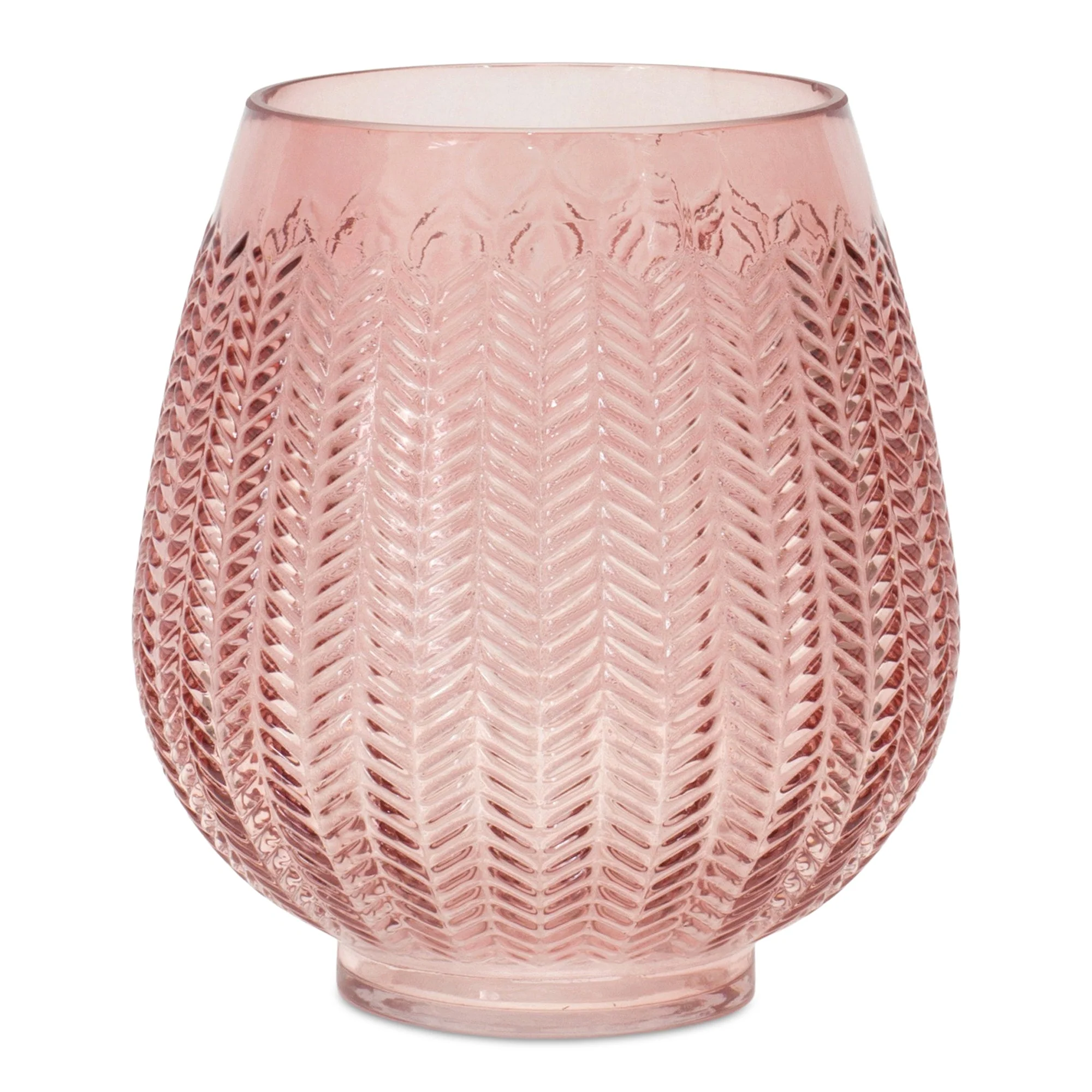 Pink Ribbed Glass Vase or Candle Holder 8"H