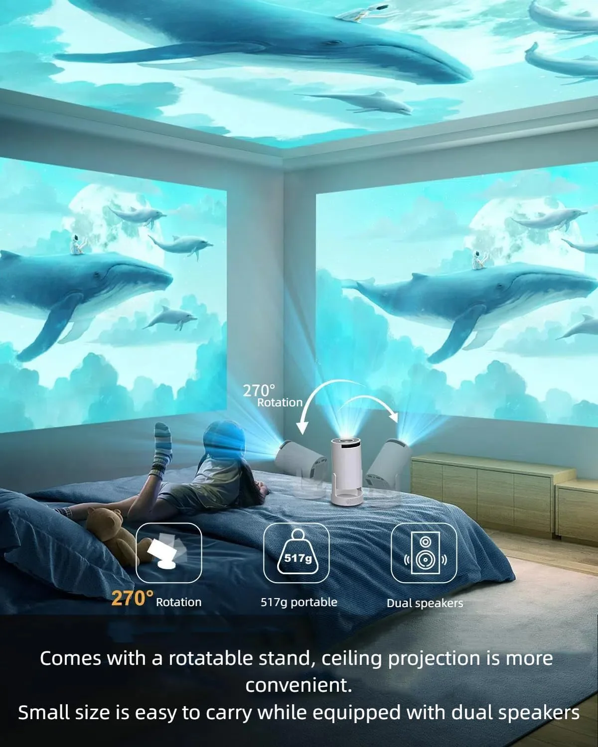 Pro Mini Portable Smart Projector with Android 13, Full HD, WiFi 6, Bluetooth 5.0, Built-in Apps for Netflix & YouTube – Works with Phone, Laptop, TV, HDMI, PS5 - Image 4