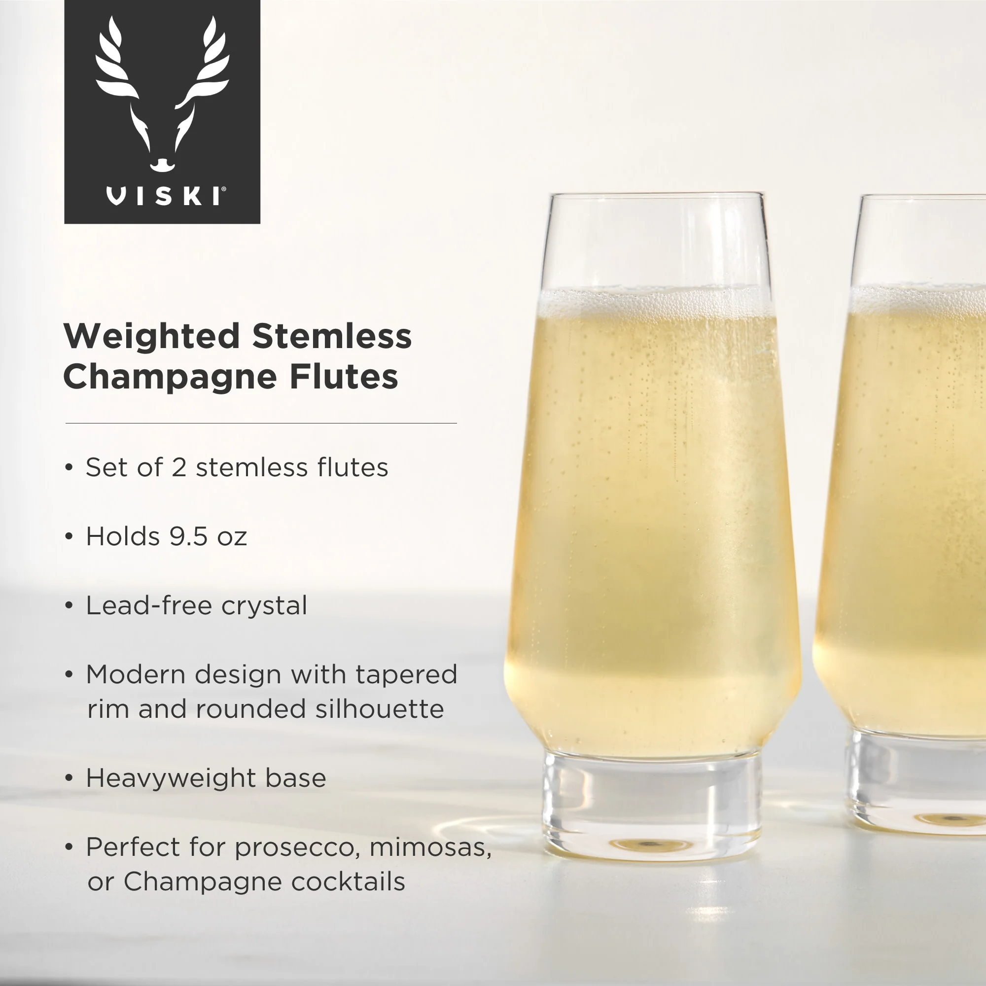 Raye weighted stemless champagne flutes viski® - Image 3