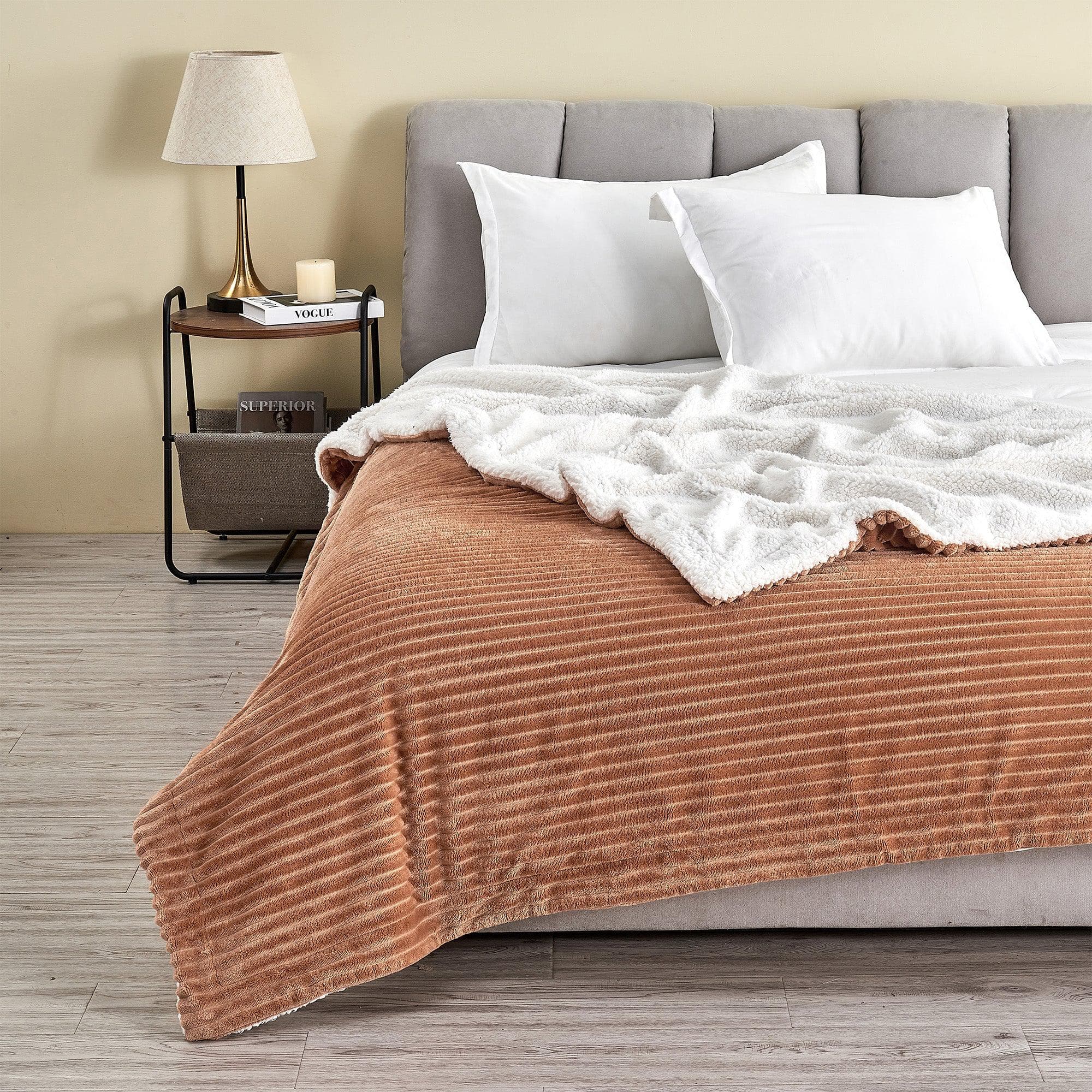 Ribbed Sherpa Throw Blanket - Corduroy Collection - Image 11