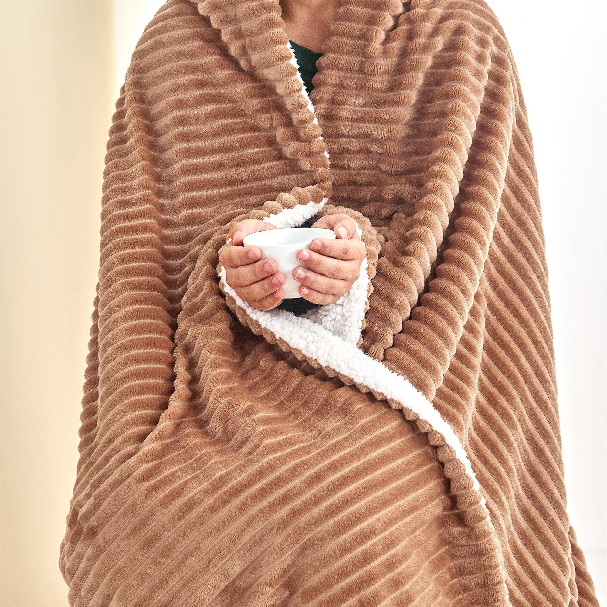 Ribbed Sherpa Throw Blanket - Corduroy Collection - Image 14