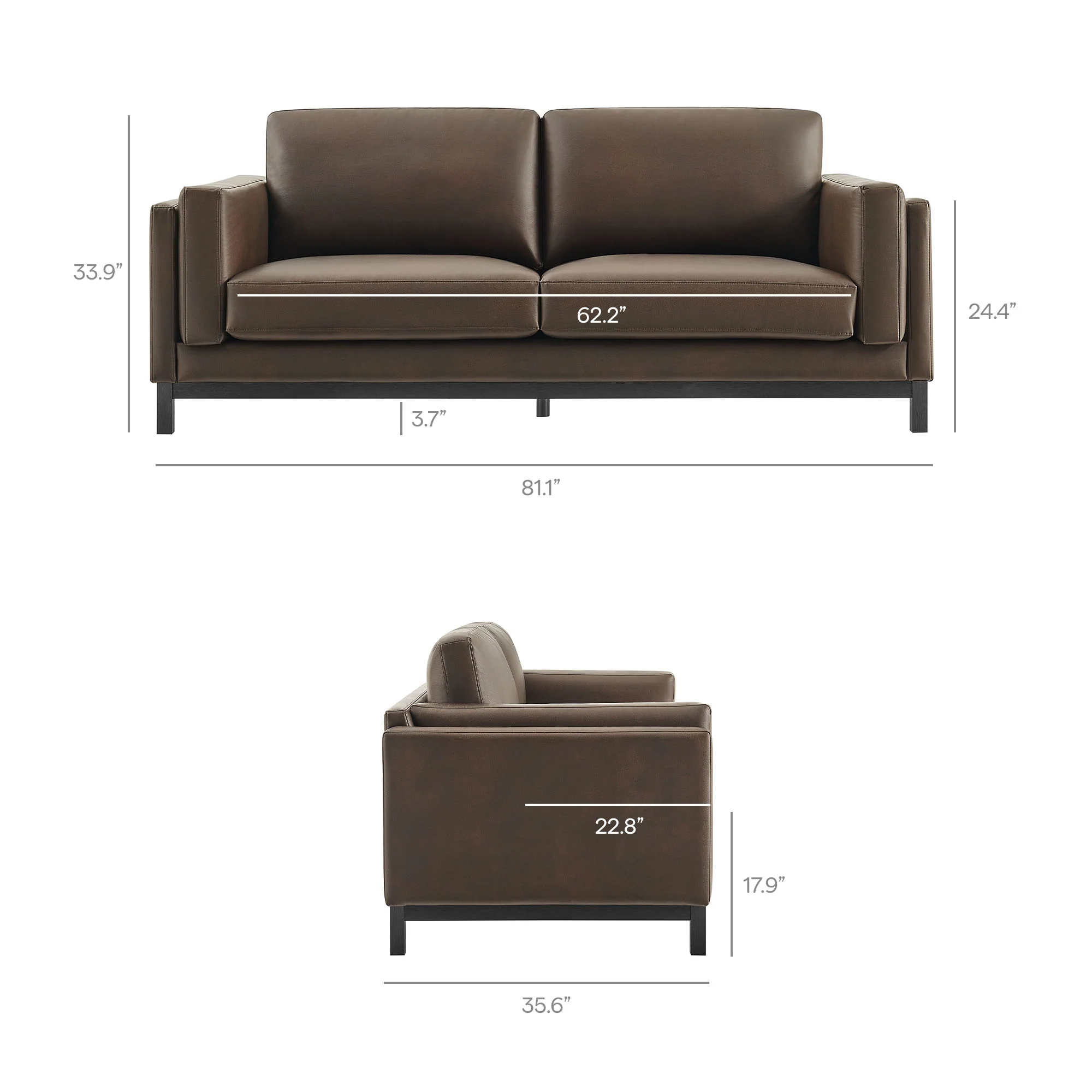 Roscoe 81 Inch Vegan Leather Sofa by Modway - Image 3