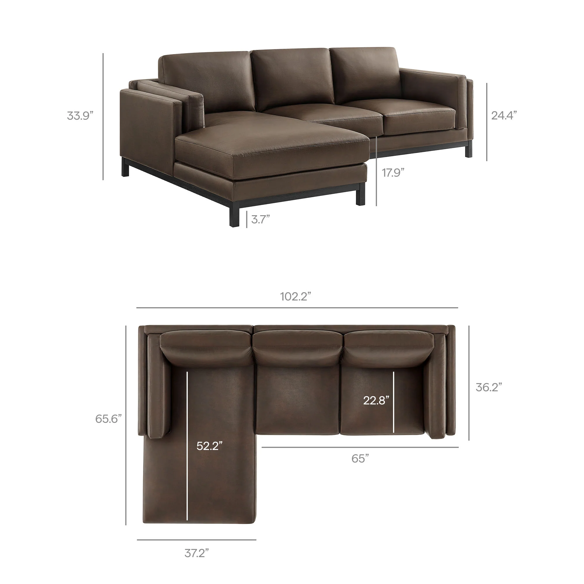 Roscoe Left-Facing Vegan Leather Sectional Sofa with Chaise - Image 3