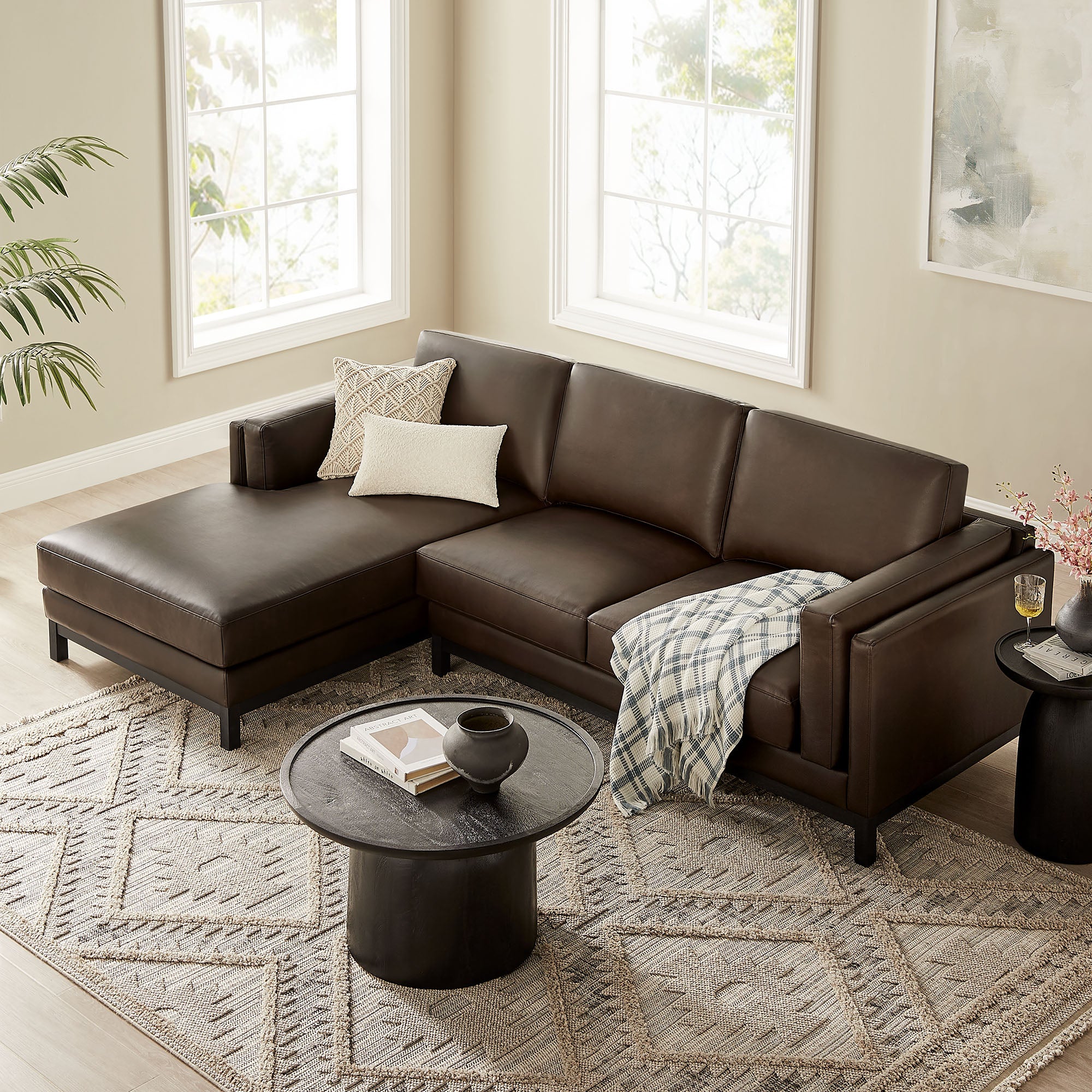 Roscoe Left-Facing Vegan Leather Sectional Sofa with Chaise - Image 6
