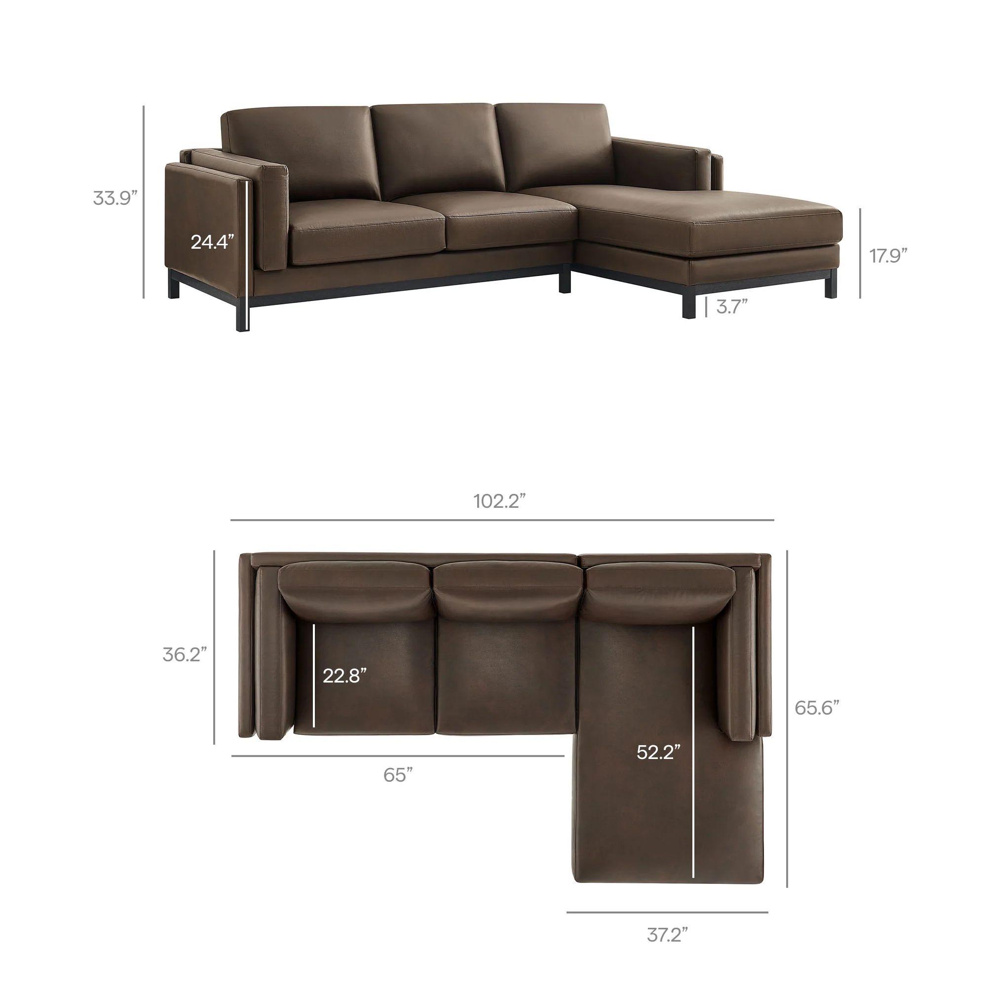 Roscoe Right-Facing Vegan Leather Sectional Sofa with Chaise by Modway - Image 12