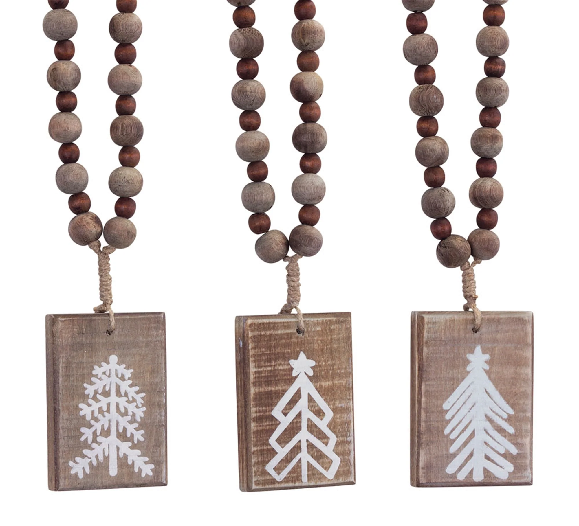 Rustic Wood Tree Tag Ornament with Beaded Hanger (Set of 6) - Image 2