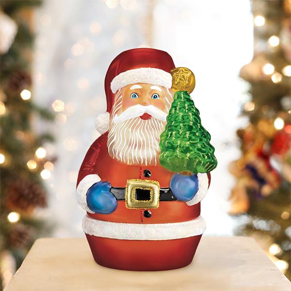 Santa With Tree Candle Light Christmas Ornament