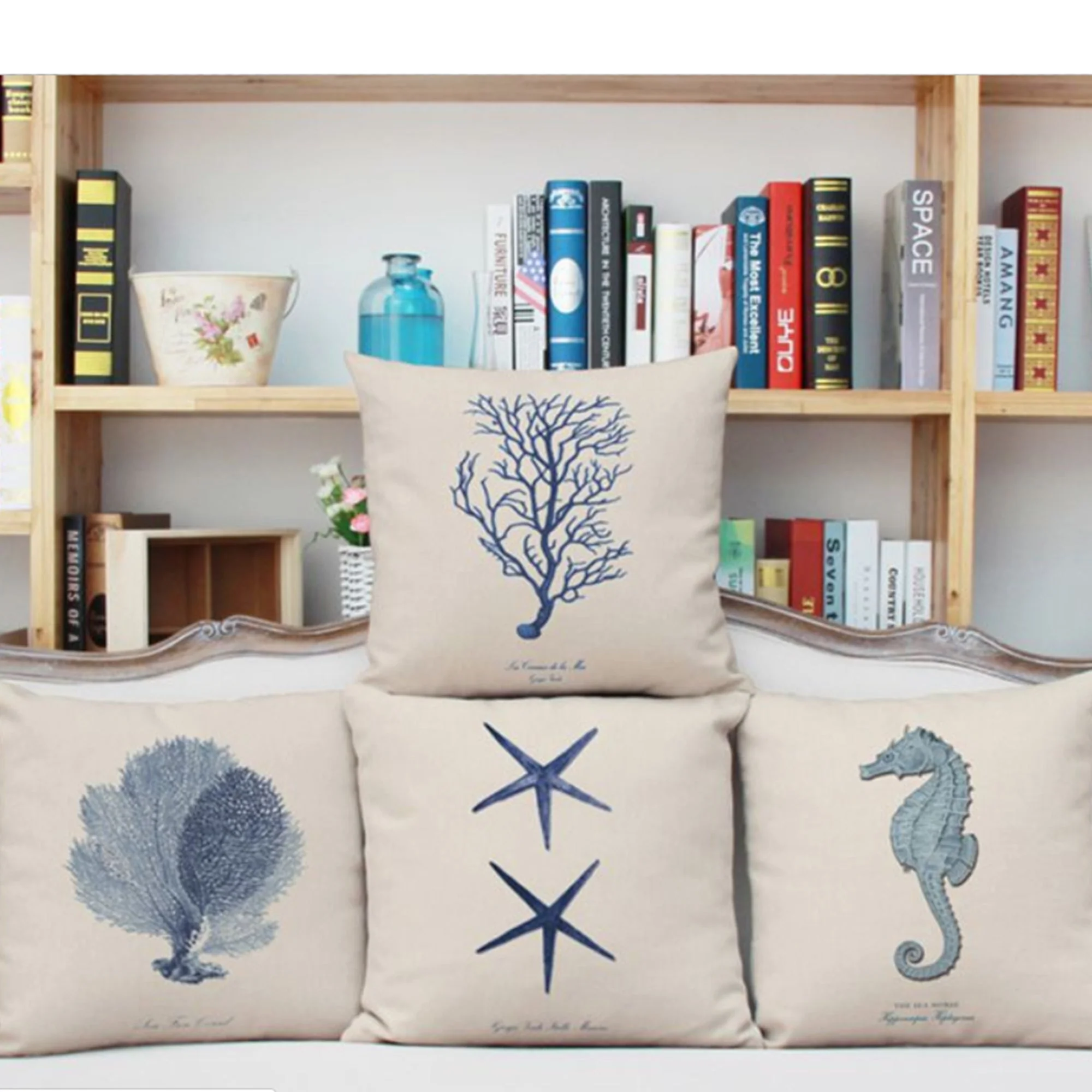 Set of 4 Square Cloth Throw Pillow Ocean themes 18"x18"(With 450g Inserts) - Image 4