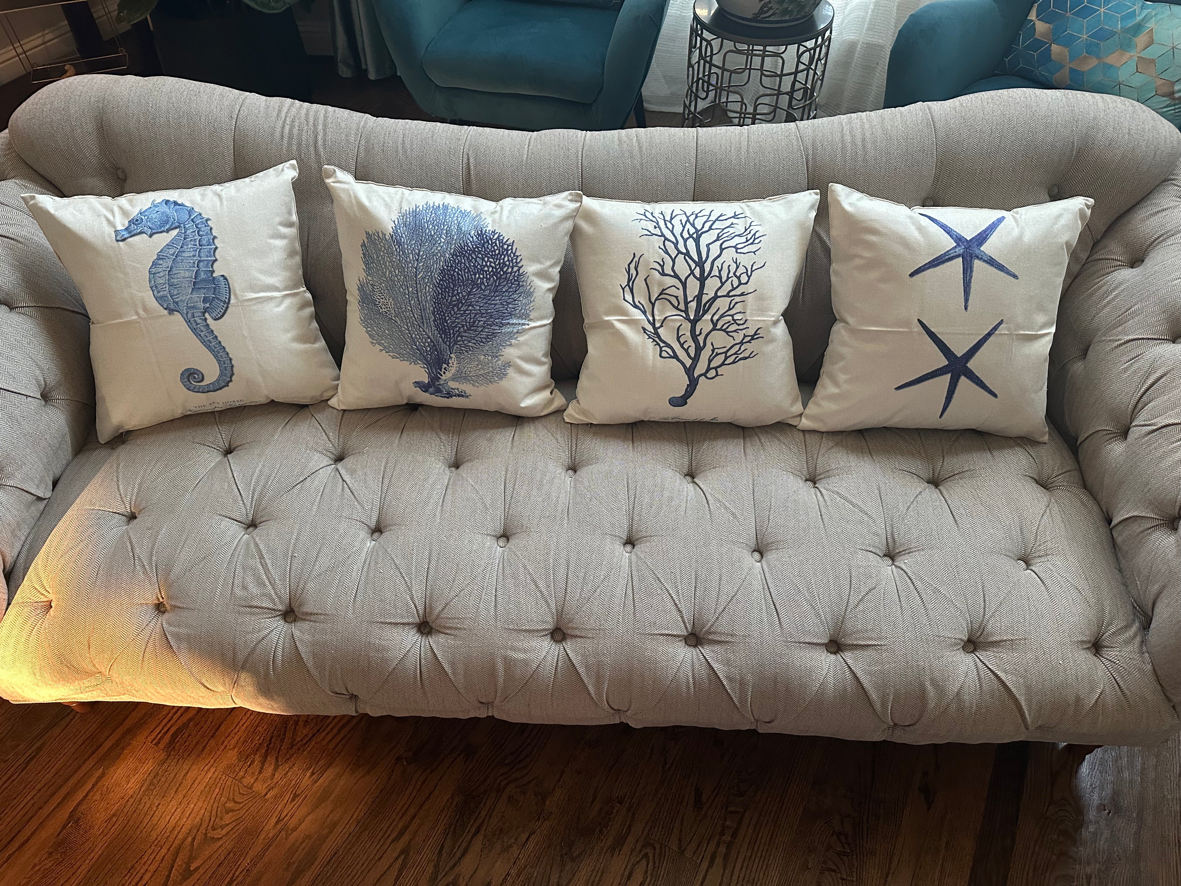 Set of 4 Square Cloth Throw Pillow Ocean themes 18"x18"(With 450g Inserts) - Image 7