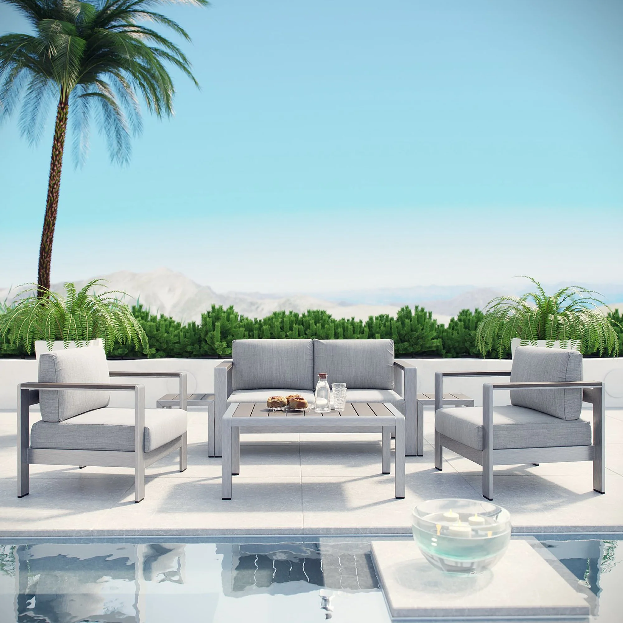 Shore 6 Piece Outdoor Patio Aluminum Sectional Sofa Set - Image 7