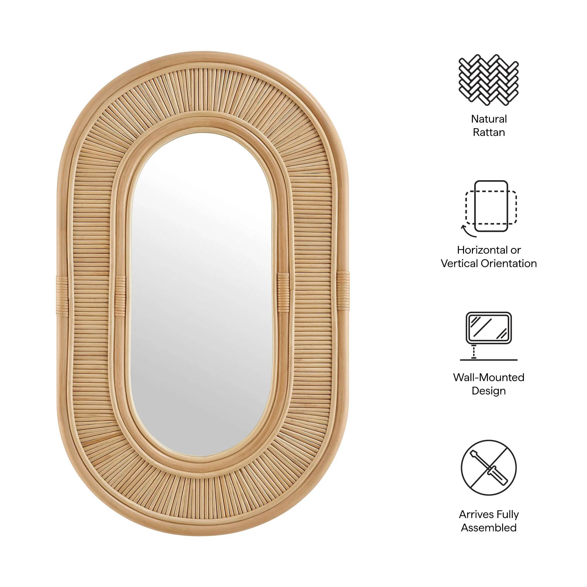 Sovana Oval Rattan Wall Mirror by Modway - Image 3
