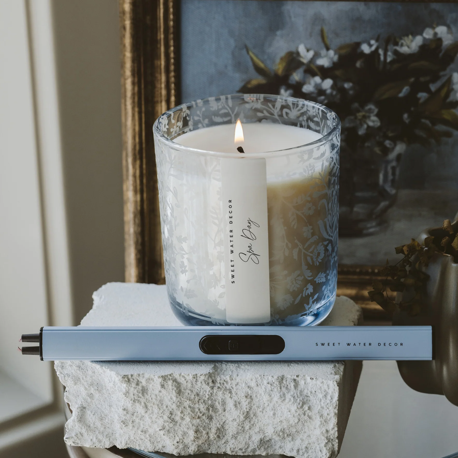 Spa Day Soy Candle - Blue Tinted Glass Jar - 12 oz - Image 2