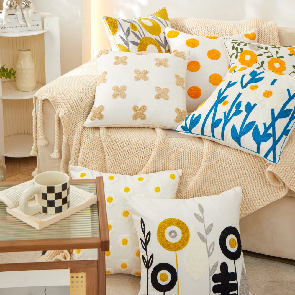 Sunshine Blossom Whimsical Floral Square Throw Pillow (With 450g insert) 18''x18'' set of 2 - Image 10