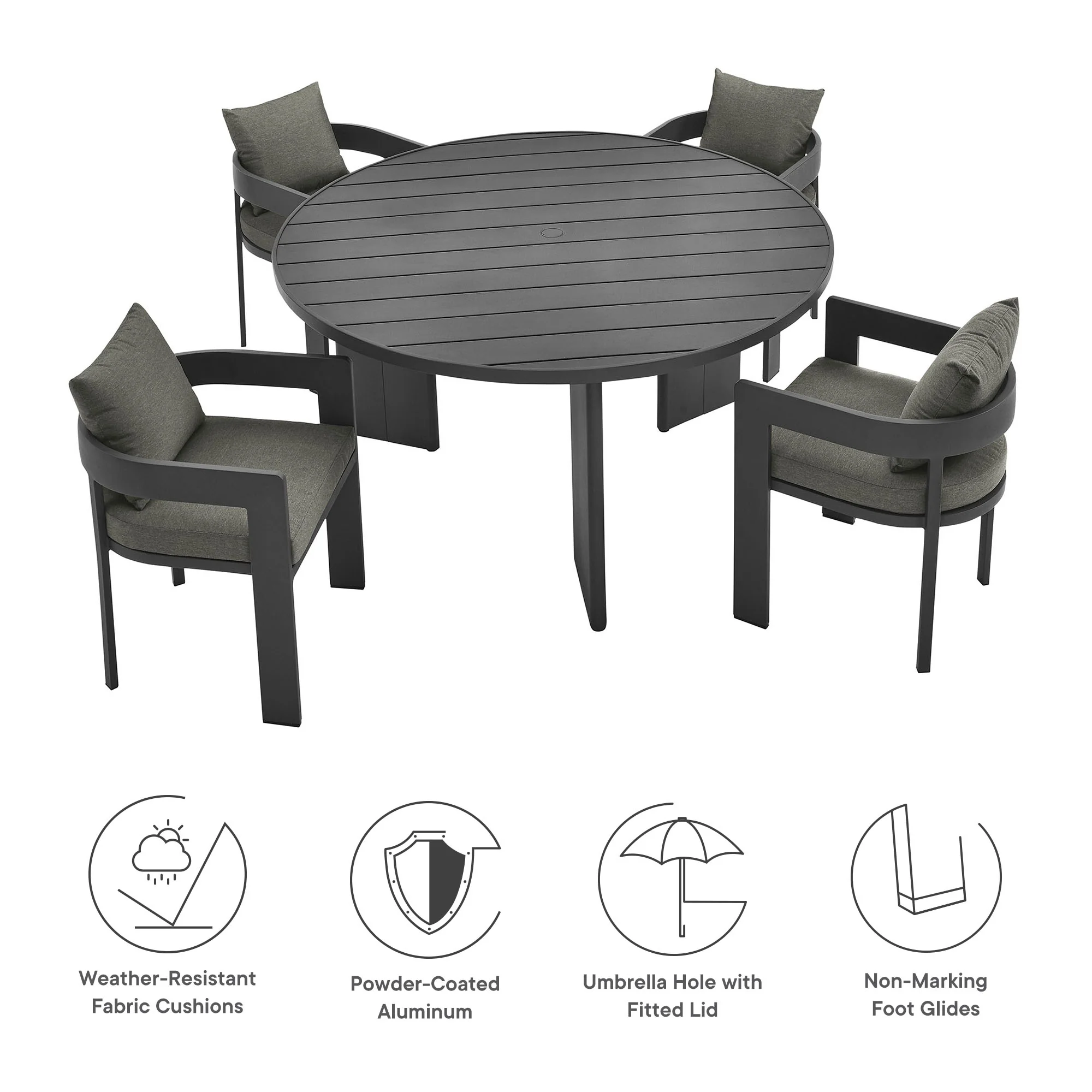 Tahoe 5-Piece Outdoor Patio Aluminum Dining Set by Modway - Image 2