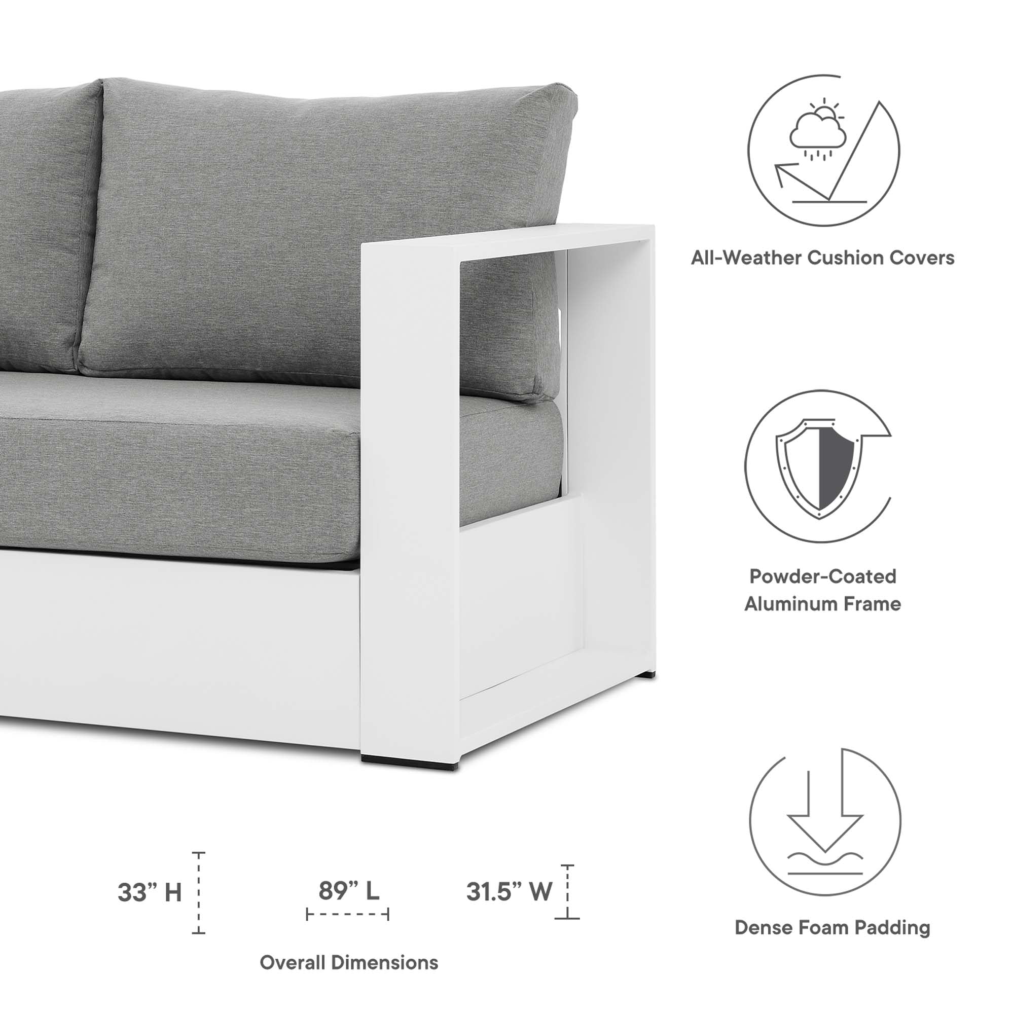 Tahoe Outdoor Patio Powder-Coated Aluminum Sofa by Modway - Image 2