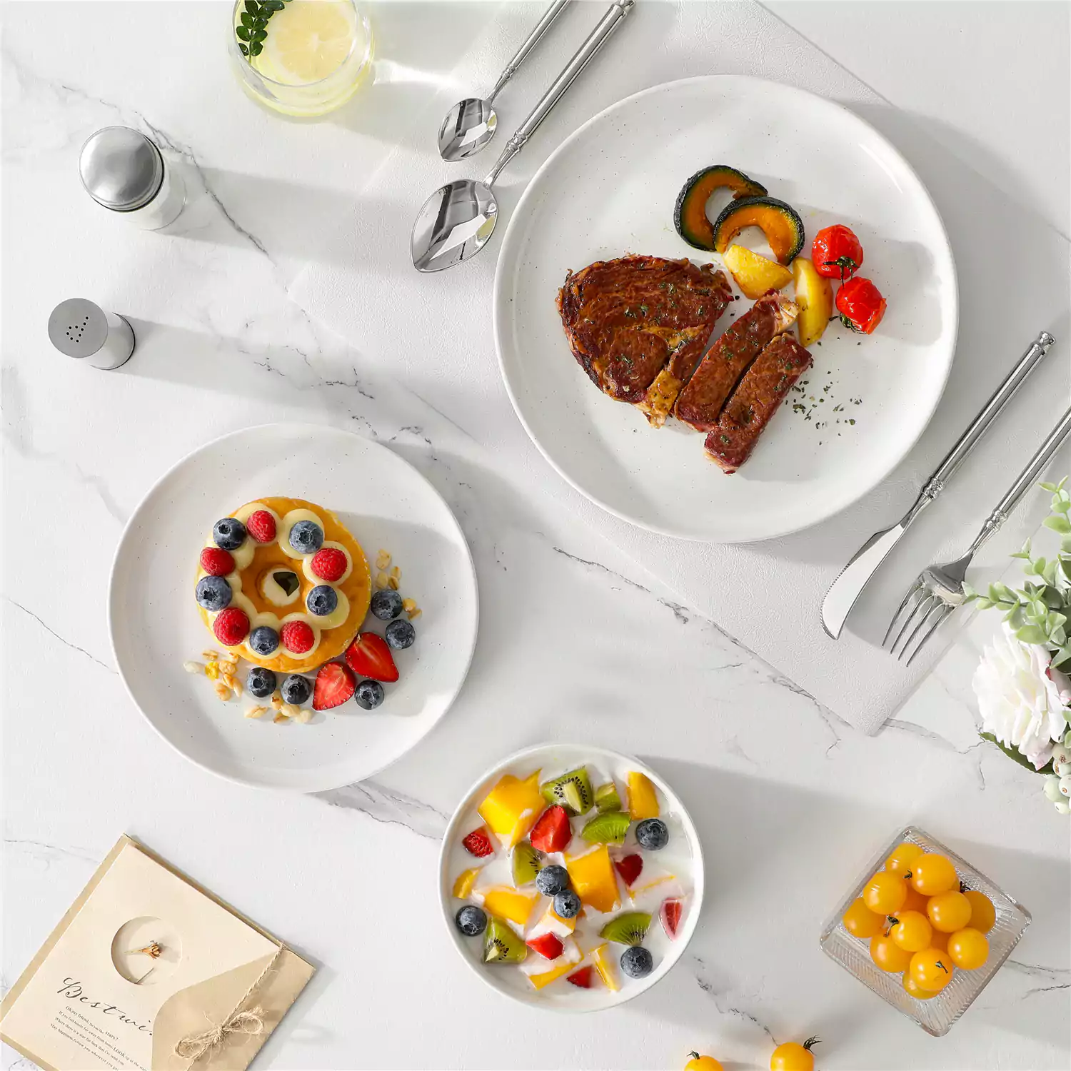 Tara Multicolor 12-Piece Stoneware Dinnerware Set - Image 36