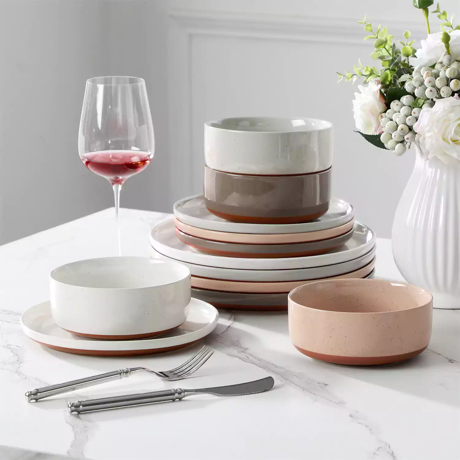 Tara Multicolor 12-Piece Stoneware Dinnerware Set - Image 8