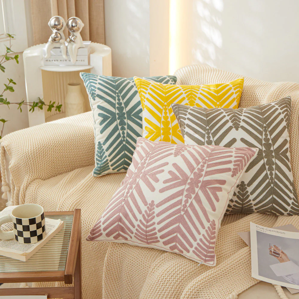 Textured Cotton Blend Square Throw Pillows (With 450g Insert) size 18"x18" set of 2 - Image 9