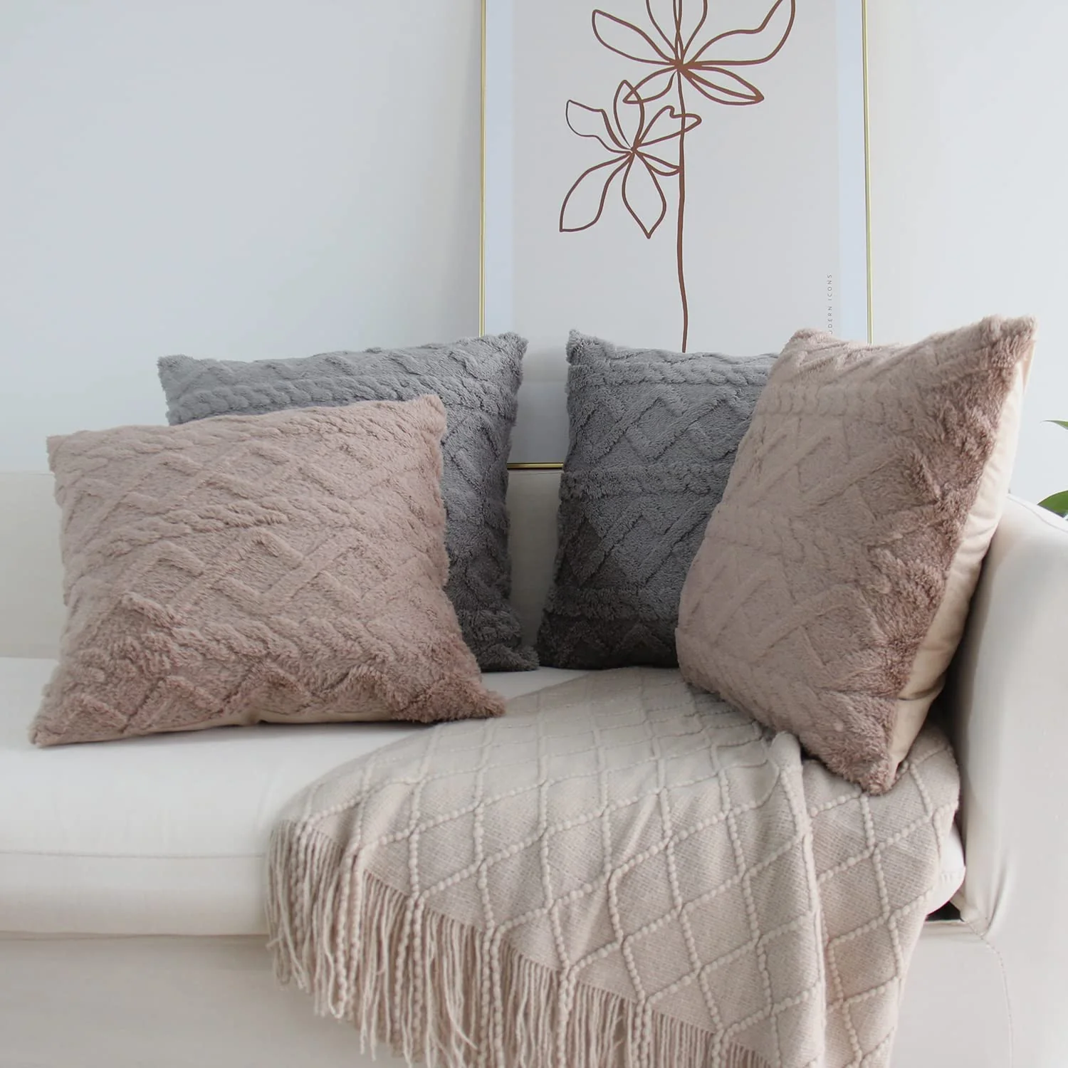 Throw pillow SUPER SOFT 3D Geometric PATTERN Fur Pack of 2 throw pillows WITH 450g insert 18"x18" - Image 10