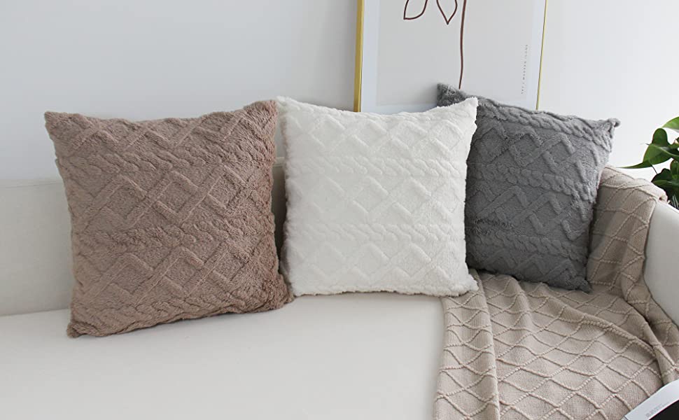 Throw pillow SUPER SOFT 3D Geometric PATTERN Fur Pack of 2 throw pillows WITH 450g insert 18"x18" - Image 14