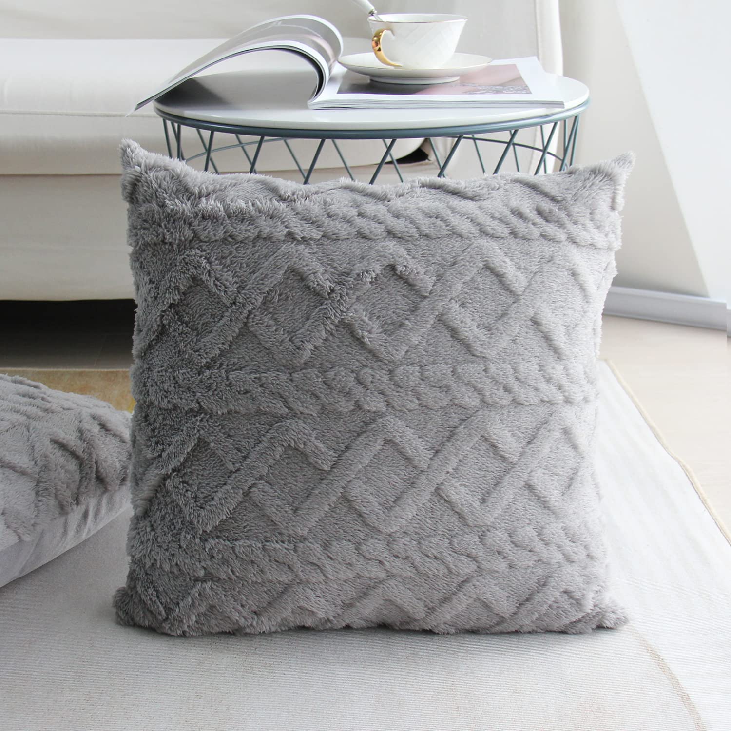 Throw pillow SUPER SOFT 3D Geometric PATTERN Fur Pack of 2 throw pillows WITH 450g insert 18"x18" - Image 24