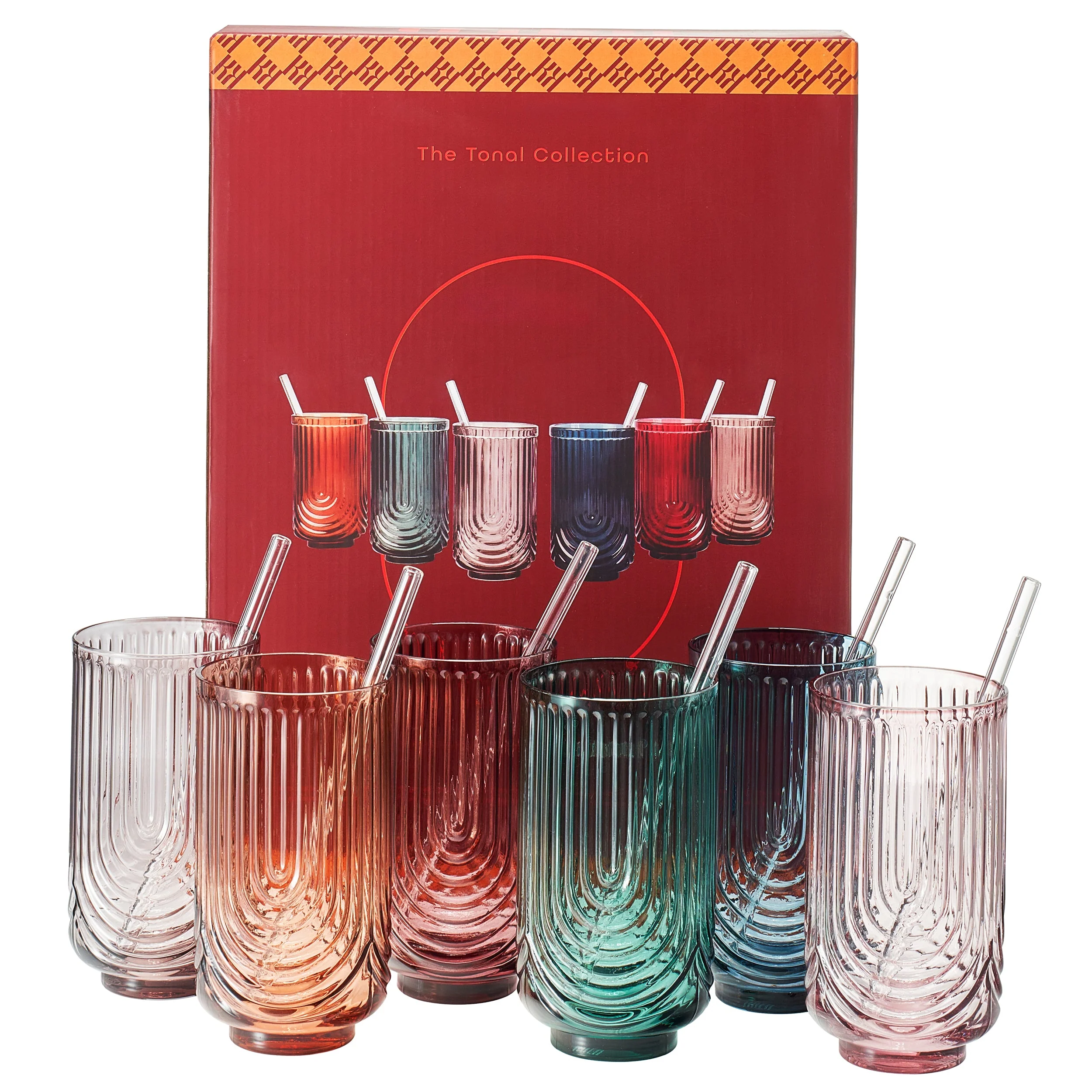 Tonal Highball Glassware with Matching Straw, Set of 6 - Image 4