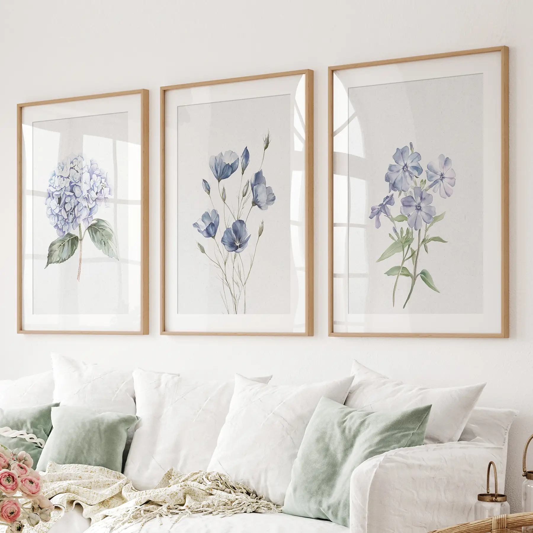 Watercolor Blue Flowers Wall Art Set of 3 Piece - Image 3